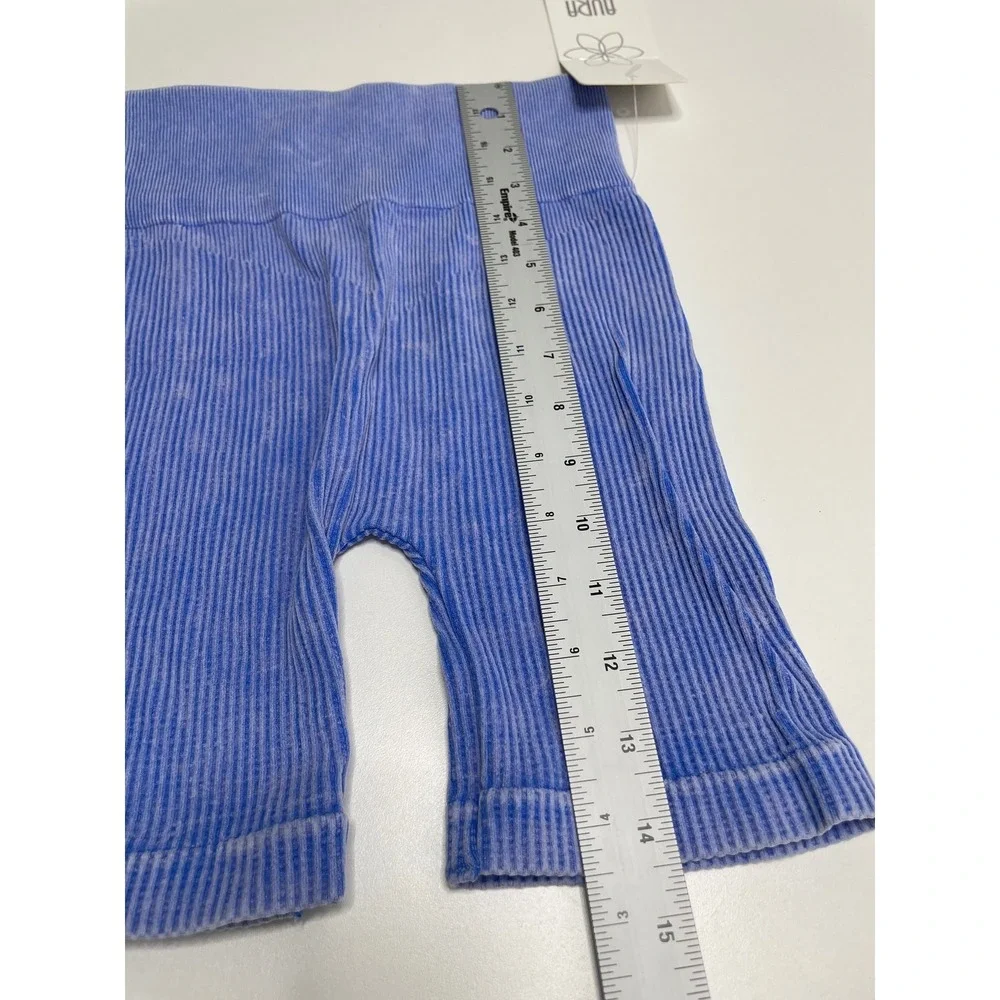 Aura Blue Athleisure Ribbed High Waisted Biker Shorts XXS‎ XS SAWS910-W New